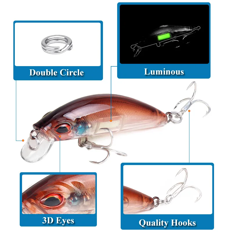 3D Eyes Luminous Minnow Fishin - Fishing Lure Crankbait ulasan dan harga